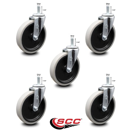 Service Caster 5 Inch Thermoplastic Rubber Wheel 10mm Threaded Stem Caster SCC, 5PK SCC-TS05S510-TPRS-M1015-5